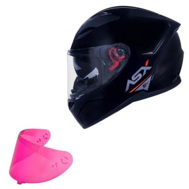 Imagem de Capacete Asx SV Preto Brilho Oculos + Viseira rosa/camaleão, Preto Bri