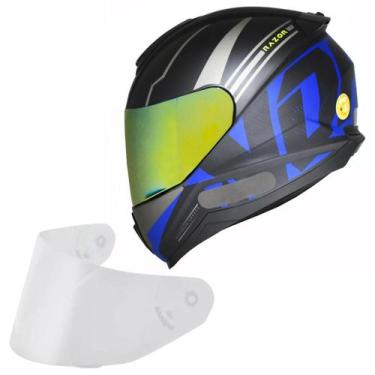 Imagem de Capacete Masculino Norisk Razor Full Azul Viseira Dourada, Preto Azul 