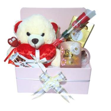 Imagem de Cesta Presente Mãe Romântica Dia das Mães com Urso, Flor, Caneca e Bom