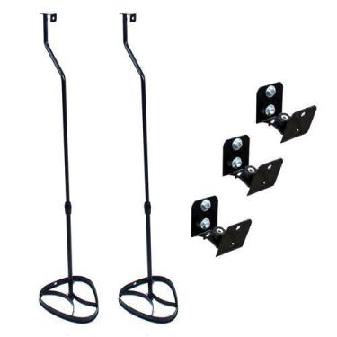Imagem de Suporte Home Theater c/ 3 Suporte Parede + 2 Pedestais Caixa Acústica 
