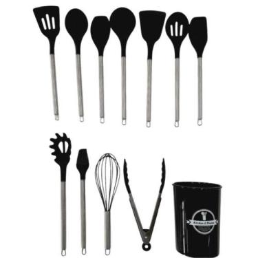 Imagem de Conjunto Utensílios Cozinha Silicone 12 peças Preto - Quanhe