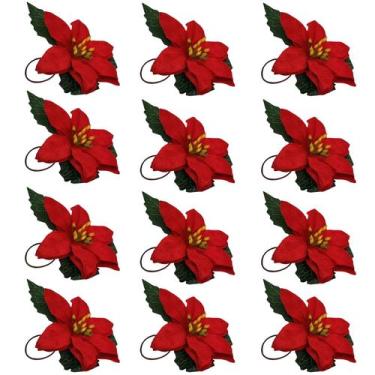 Imagem de Kit 12 Anéis Porta Guardanapo de Natal Anel Flor Natalina Cor:Vermelho