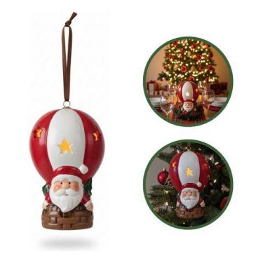 Imagem de Enfeite Balão Cerâmica Papai Noel Decoração Árvore Natal Led Vermelho 