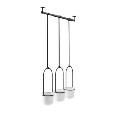 Imagem de Kit com 3 Vasos Suspensos Triflora Branco e Preto - Umbra