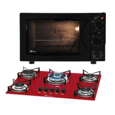 Imagem de Kit Clássico Fischer: Forno Bancada Grill e Cooktop 5B TC Vermelho, 11