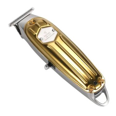 Imagem de Máquina de Acabamento Kemei KM 1973 Aparador de Pelos Lâmina Aço Inoxidável sem Fio Dourado 110V