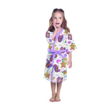 Imagem de Roupão Felpudo Infantil Menina Barbie Estampado Quimono - M - Lepper