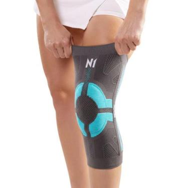 Imagem de Joelheira N1 Sport Pro com haste Lateral e Gel Cinza e Azul P