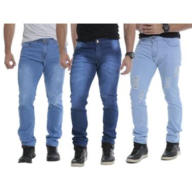Imagem de Calças Jeans Masculinas Sarja Skinny Com Lycra Ofertas Slim 42