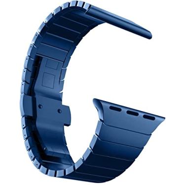 Imagem de MaKTech Bracelete de Elo de Metal em Aço Inoxidável para Apple Watch Série 11/10/9/8/7,Ultra 3/2/1,SE 3/2/1 [2025] (46mm/45mm/44mm/49mm,Azul)