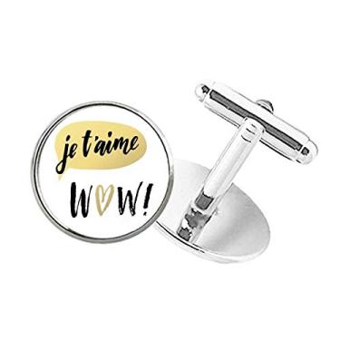 Imagem de DIYthinker Abotoaduras Je T'Aime I Love You estilo citação de botão redondo