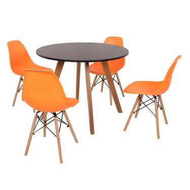 Imagem de Mesa Inês 100cm Preta com 4 Cadeiras Eames Eiffel Laranja