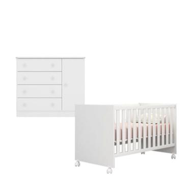 Imagem de Kit Berço 1344 Com Rodízios e Cômoda 2561 Linha Doce Sonho Qmovi