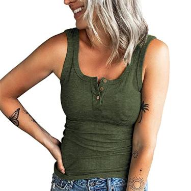 Imagem de Tanque de tanque feminino de verão Tampa de camiseta de U Top Top de grama de U Top 6 cores 6 tamanhos,Army green,S