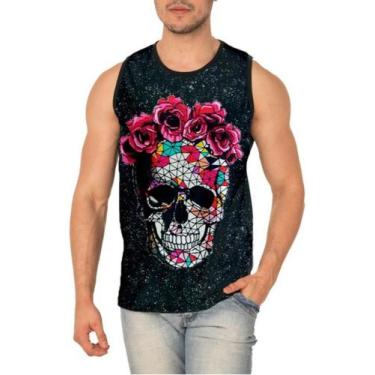 Imagem de Camiseta Regata Caveira Mexicana Flores Skull Ref:561 - Smoke