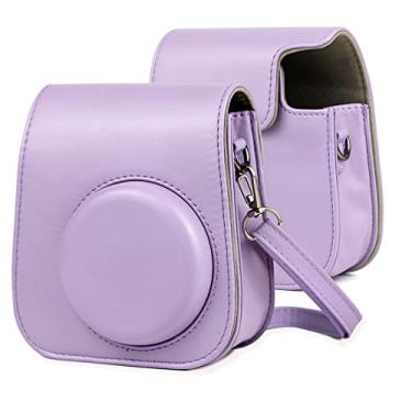 Imagem de Capa de couro para câmera de corpo inteiro com alça de ombro para for FUJIFILM for instax Mini 11 (roxo)