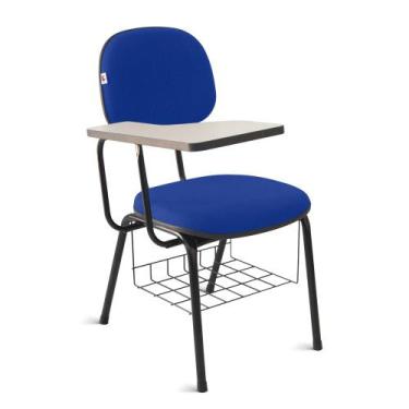 Imagem de Cadeira Universitária Secretária Tecido Azul Com Preto - Shop Cadeiras