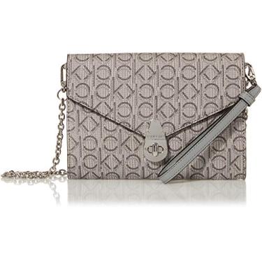Imagem de Calvin Klein Bolsa transversal organizacional de corrente com cadeado macio, Grigio/Marfim
