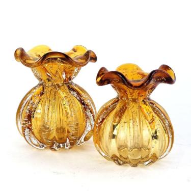 Imagem de Kit Vasos de Murano - Trouxinhas de Cristal Âmbar (2 Peças)
