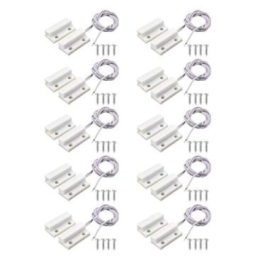 Imagem de BNYZWOT Interruptor magnético de palheta com fio para montagem em superfície MC-38 com sensor de porta, branco, 10 pares