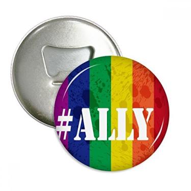 Imagem de Ally LGBT Abridor de garrafas com ímã de geladeira com estampa de arco-íris emblema multifuncional