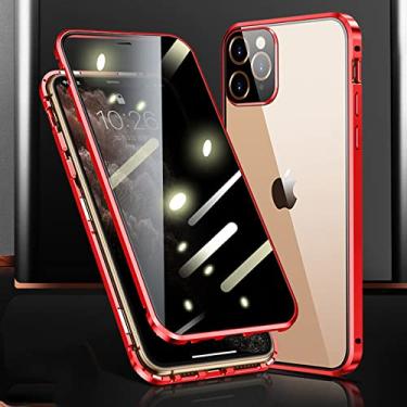 Imagem de Capa de telefone de metal magnético de vidro duplo lado para iphone 14 13 pro max 11 12 xs xr 7 8 plus capa de ímã de proteção de lente de câmera, vermelho, para iphone 11