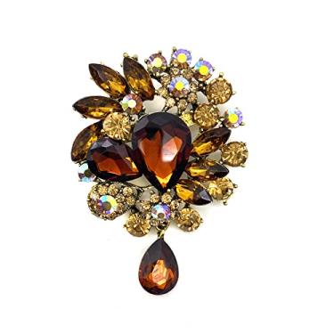 Imagem de Broche feminino vintage LAXPICOL para casamentos, noivas, grandes e azuis, com strass e cristal