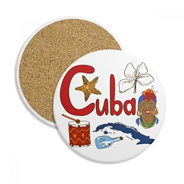Imagem de Caneca de porta-copos com símbolo nacional de Cuba para proteção de mesa, pedra absorvente