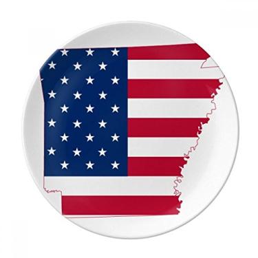 Imagem de Prato de sobremesa decorativo de porcelana com mapa de estrelas do Arkansas Americano, 20 cm, jantar em casa