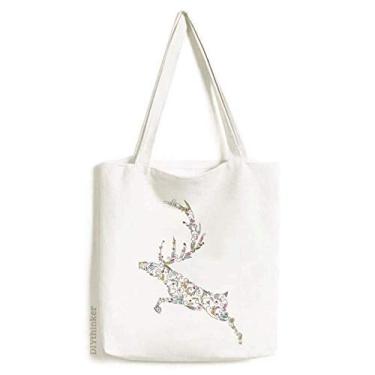 Imagem de Sacola de lona com estampa de planta de Natal com rena, bolsa de compras casual