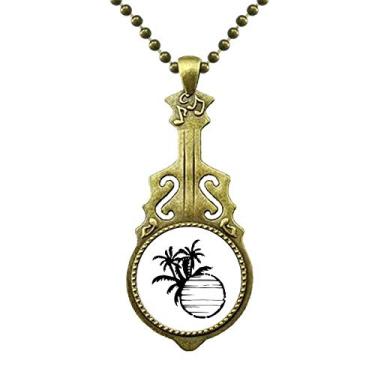 Imagem de DIYthinker Colar com silhueta de coqueiro de praia preta com pingente de música de guitarra antiga