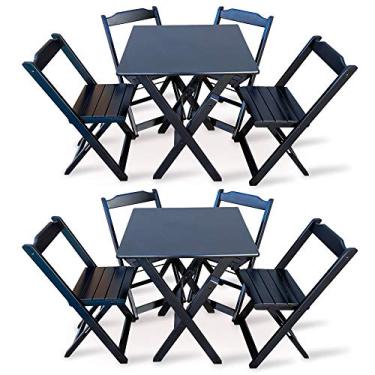 Imagem de KIT 2 JOGOS DE MESA DOBRÁVEL 60X60 COM 4 CADEIRAS MADEIRA PRETA - TARIMATÃ