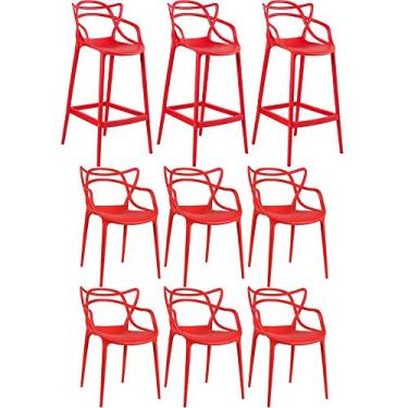 Imagem de Loft7, Kit 6 cadeiras + 3 banquetas altas Masters Allegra Vermelho