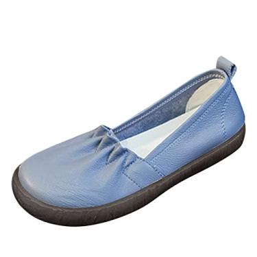 Imagem de Sandálias para mulheres elegantes sapatos mocassins de verão planos casuais de verão boca e primavera moda sapatos casuais femininos rasos (azul, 35-7)