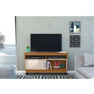 Imagem de Rack Para Sala Artur Para TV até 50 Polegadas Com Rodízios 1 Porta Cor Naturale e Off W...
