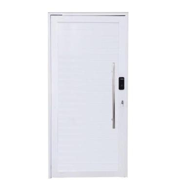 Imagem de Porta Pivotante de Alumínio 210 x 100cm com Puxador e Fechadura Digital 30 Direita Esquadrias Bergamo Branco