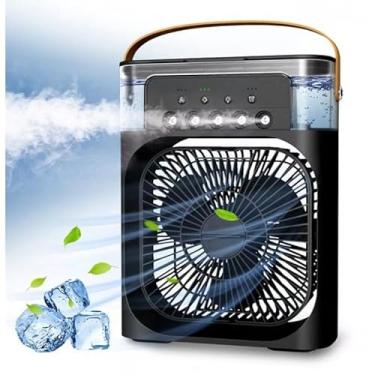 Imagem de losipoka Ventilador Portátil de Mesa Mini Ar Condicionado Umidificador Climatizador Pode Colocar Gelo Luz Led (preto)