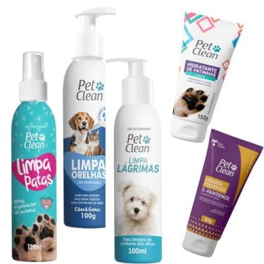 Imagem de Kit Cuidado Higiene Pet Limpa Patas Lágrimas Orelhas e Hidratante de Patas e Focinho Pet Clean