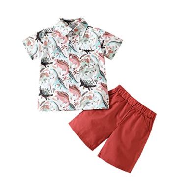 Imagem de Camiseta infantil para meninos de manga curta com estampa de carro e shorts para meninos de 3 meses, Marrom, 3-4 Anos