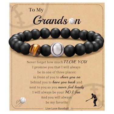 Imagem de Futebol Beisebol Basquete Presentes de Futebol Masculino Pulseiras com Contas Natural Olho de Tigre Pulseira Masculina Aniversário Presentes de Formatura para Filho Neto Bônus Filho Namorado Irmão,