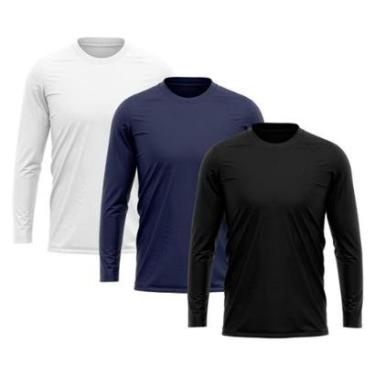 Imagem de Kit 3 Camiseta Masculina Dry Proteção Solar UV Manga Longa Treino Esporte Camisetas-Masculino