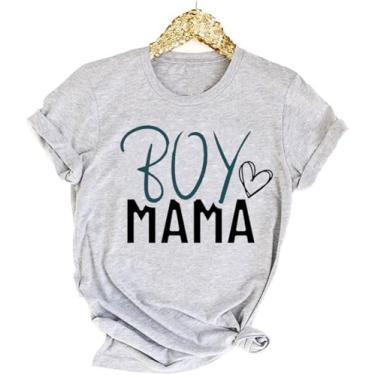 Imagem de Camiseta feminina com estampa casual para meninos e mamães, manga curta, dia das mães, Cinza claro, G