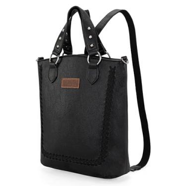 Imagem de WRANGLER Bolsas femininas com alça superior, bolsa acolchoada com bolsos com zíper, trança em forma de U e design exclusivo de rebite, T preto, Medium