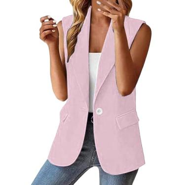 Imagem de Aniywn Blazer feminino casual com bolsos, sem mangas, com botões, jaqueta de lapela lisa, A2 - rosa, G