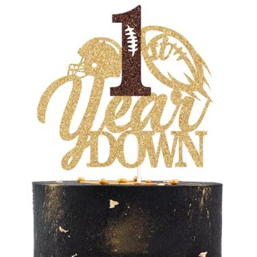 Imagem de 1st Year Down Cake Topper, Football Fans Happy 1st Birthday Cake Decorations, Glittery Sport Theme 1st Birthday Party Decorations