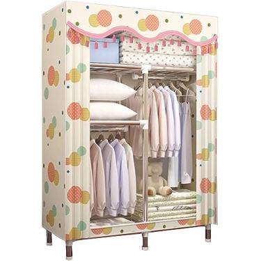 Imagem de Guarda-roupa portátil de lona, ​​organizador de armazenamento de armário de roupas de tecido com trilho suspenso, armário dobrável para quarto, rosa-90x46x170cm, B, 90x46x170cm