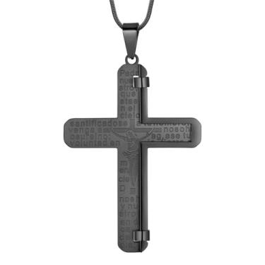 Imagem de Hipunk Colar com cruz e versículo da Bíblia – Colar masculino de aço inoxidável com pingente de cruz com cruz e cruz crucifixo de Filipenses Jesus colar giratório para mulheres, Aço inoxidável, Sem