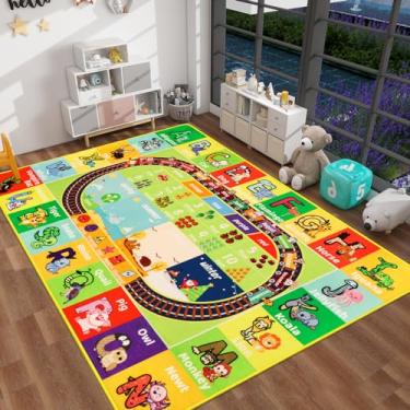 Imagem de Mfmiudole Tapete infantil ABC Trem de animais para sala de jogos, animais marinhos educativos (ABC Animals, GG - 78,7 × 118 pol.)