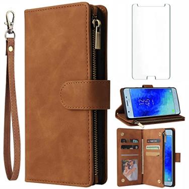 Imagem de Asuwish Capa carteira compatível com Samsung Galaxy J7 Star J 7 Crown 7J Refine 2018 J7V V 2ª geração e protetor de tela de vidro temperado, capa flip para celular Glaxay Aura S767VL SM J737V marrom