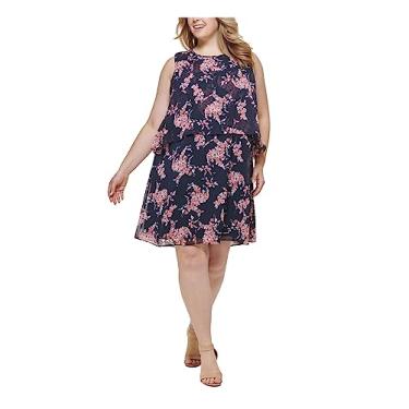 Imagem de Tommy Hilfiger Vestido feminino plus com estampa floral na altura do joelho, Capitão do céu/concha, 17 Plus Size